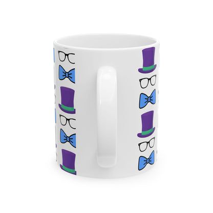 Whimsical Bowtie & Top Hat Ceramic Mug | Fun Gift for Parties, Graduation, Father's Day, Everyday Coffee & Tea Use