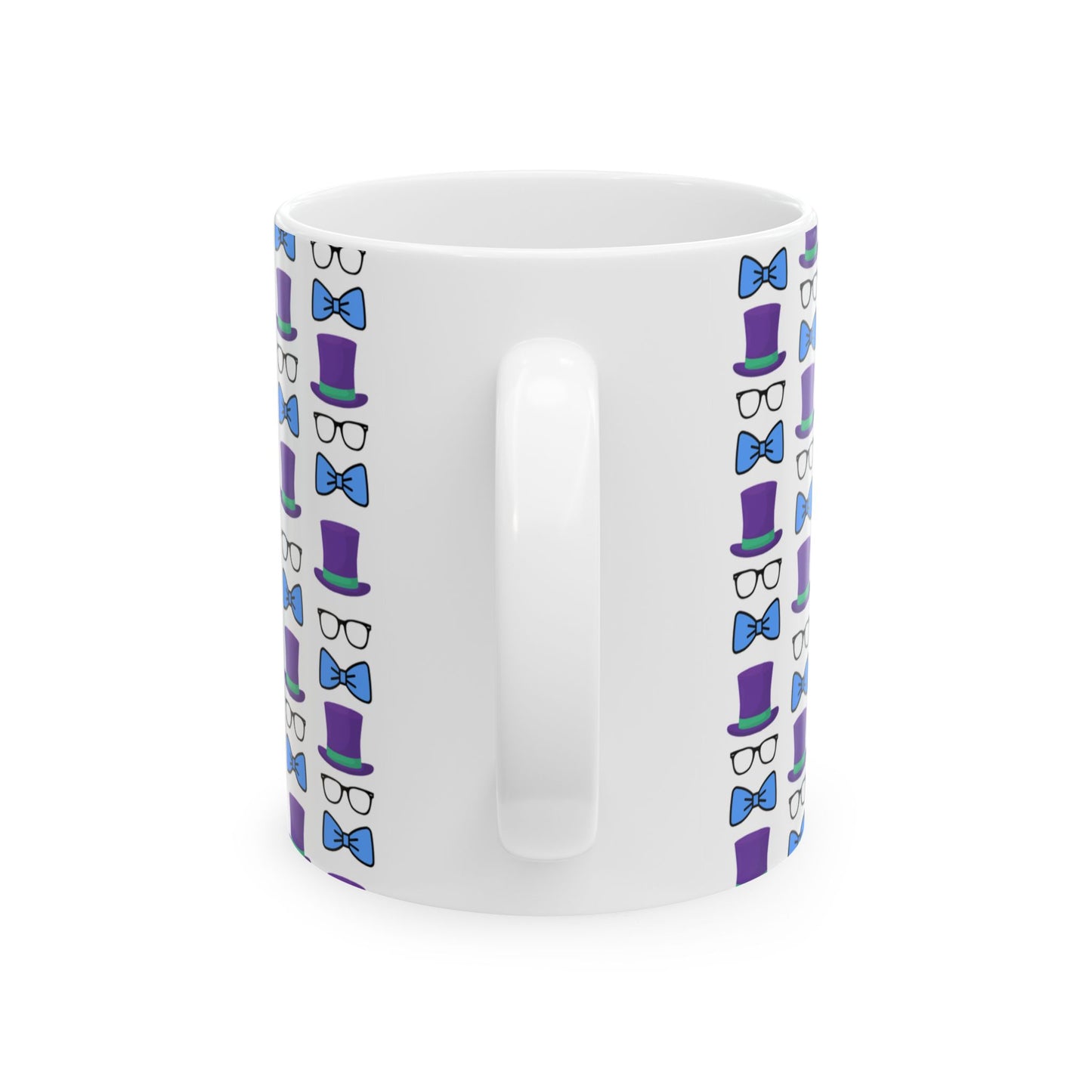 Logo Whimsical Bowtie & Top Hat Ceramic Mug | Fun Gift for Parties, Graduation, Father's Day, Everyday Coffee & Tea Use