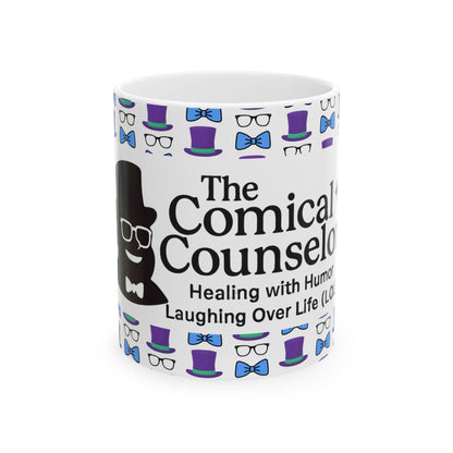 Logo Whimsical Bowtie & Top Hat Ceramic Mug | Fun Gift for Parties, Graduation, Father's Day, Everyday Coffee & Tea Use