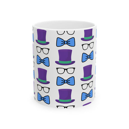 Whimsical Bowtie & Top Hat Ceramic Mug | Fun Gift for Parties, Graduation, Father's Day, Everyday Coffee & Tea Use