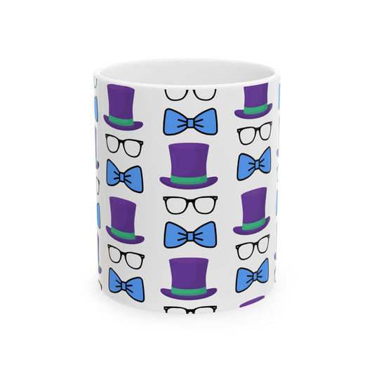 Whimsical Bowtie & Top Hat Ceramic Mug | Fun Gift for Parties, Graduation, Father's Day, Everyday Coffee & Tea Use