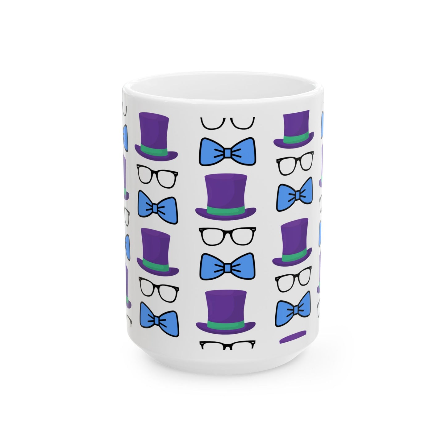Whimsical Bowtie & Top Hat Ceramic Mug | Fun Gift for Parties, Graduation, Father's Day, Everyday Coffee & Tea Use