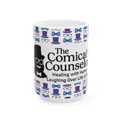 Logo Whimsical Bowtie & Top Hat Ceramic Mug | Fun Gift for Parties, Graduation, Father's Day, Everyday Coffee & Tea Use
