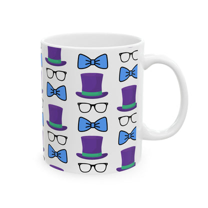 Whimsical Bowtie & Top Hat Ceramic Mug | Fun Gift for Parties, Graduation, Father's Day, Everyday Coffee & Tea Use