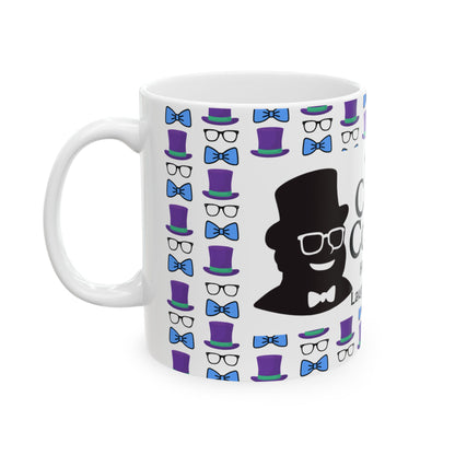 Logo Whimsical Bowtie & Top Hat Ceramic Mug | Fun Gift for Parties, Graduation, Father's Day, Everyday Coffee & Tea Use