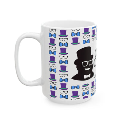 Logo Whimsical Bowtie & Top Hat Ceramic Mug | Fun Gift for Parties, Graduation, Father's Day, Everyday Coffee & Tea Use