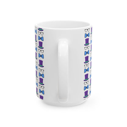 Logo Whimsical Bowtie & Top Hat Ceramic Mug | Fun Gift for Parties, Graduation, Father's Day, Everyday Coffee & Tea Use