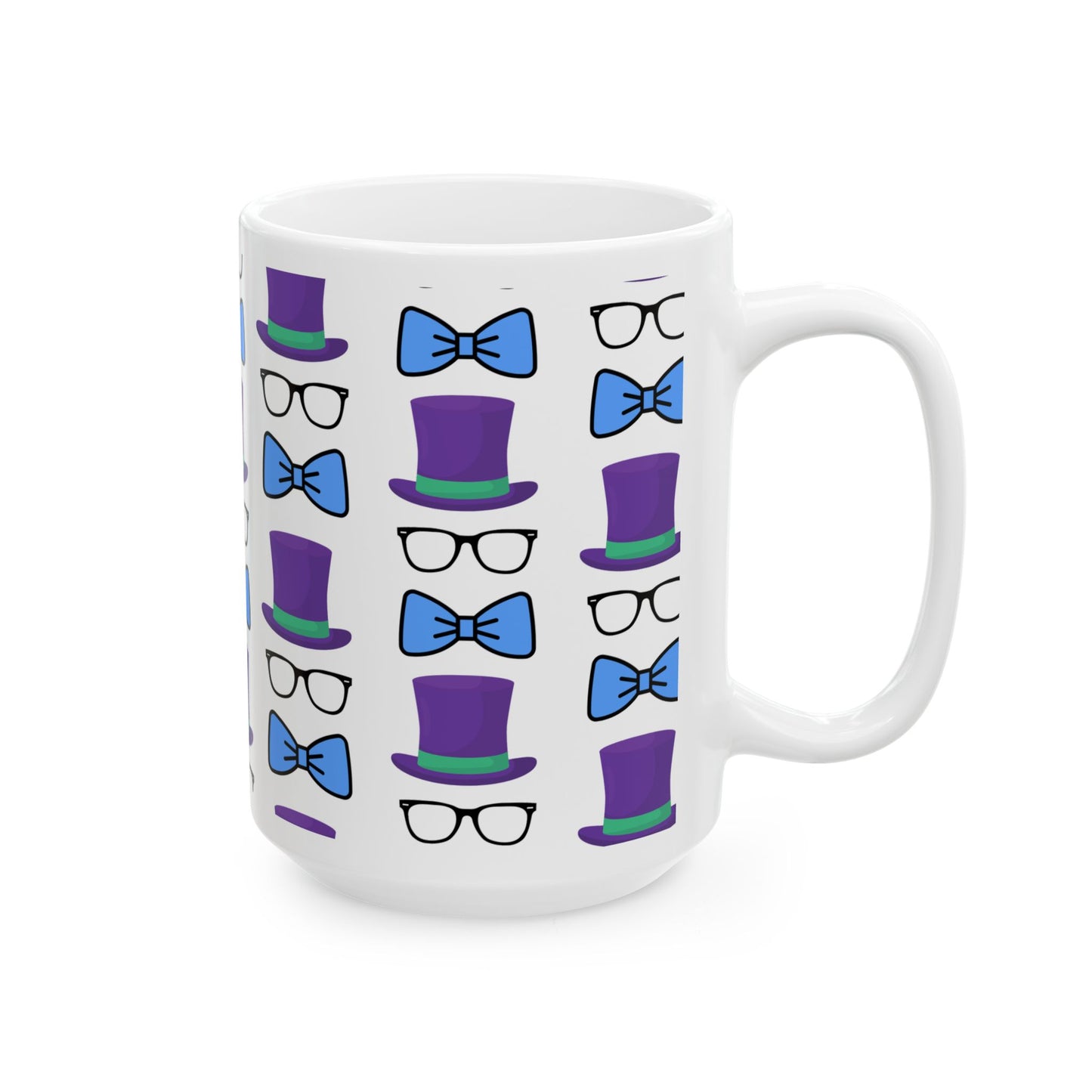 Whimsical Bowtie & Top Hat Ceramic Mug | Fun Gift for Parties, Graduation, Father's Day, Everyday Coffee & Tea Use