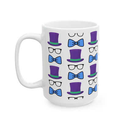 Whimsical Bowtie & Top Hat Ceramic Mug | Fun Gift for Parties, Graduation, Father's Day, Everyday Coffee & Tea Use