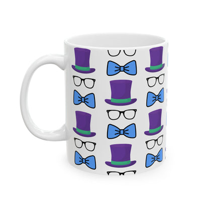 Whimsical Bowtie & Top Hat Ceramic Mug | Fun Gift for Parties, Graduation, Father's Day, Everyday Coffee & Tea Use